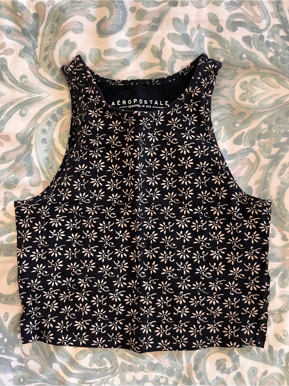 ✨2/$30✨ Aeropostale Black Crop Tank with White Floral Motif